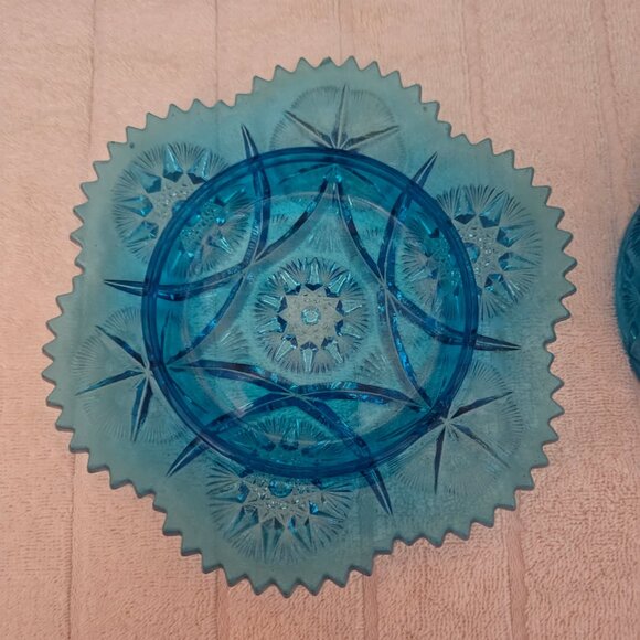 Kemple Yutec Blue Star Pressed Glass Butter Dish Vintage Lidded Server - Picture 4 of 5